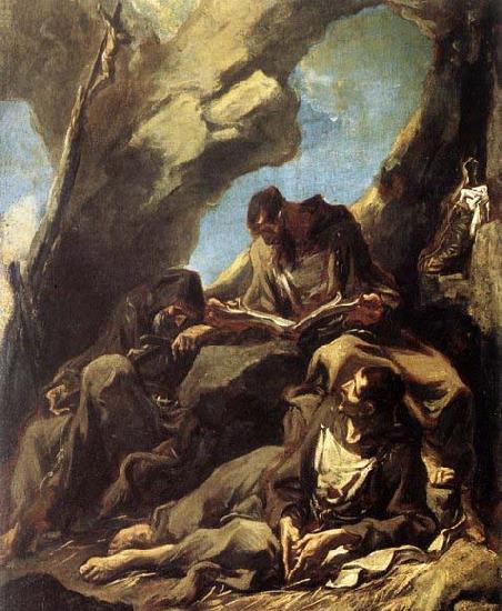 MAGNASCO, Alessandro Three Capuchin Friars Meditating in their Hermitage France oil painting art